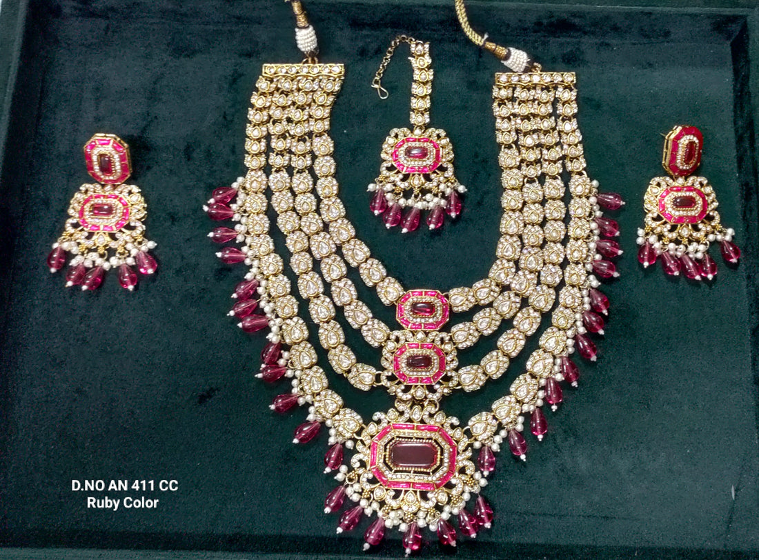 Moissanite Long Kundan Necklace SKU-AN 411 CC