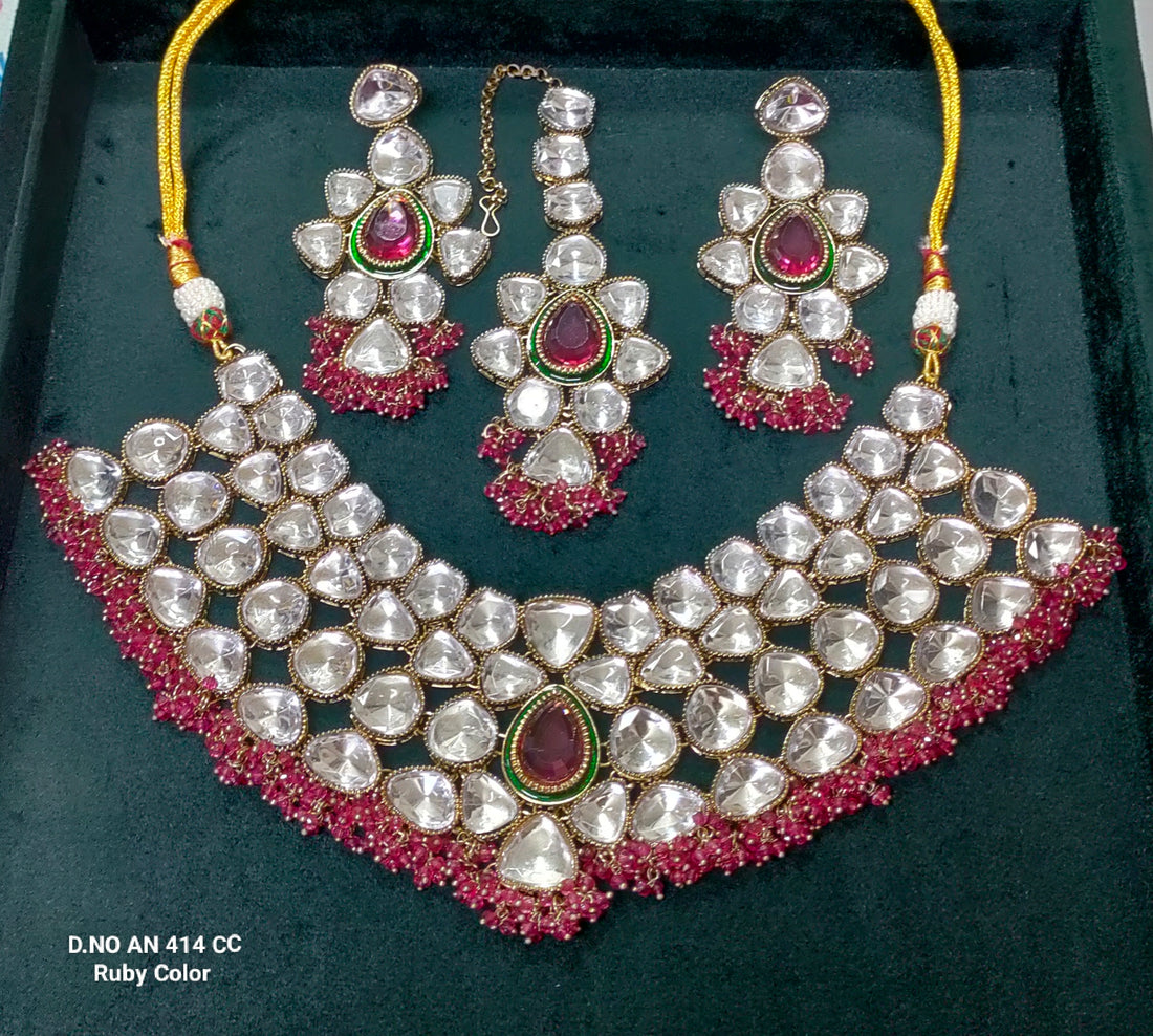 Moissanite Mehandi Kundan Necklace SKU-AN 414 CC