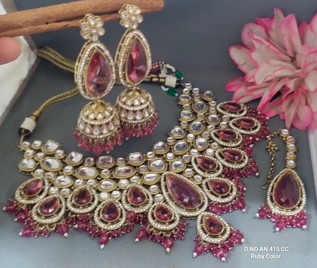Moissanite Mehandi Kundan Necklace SKU-AN 415 CC