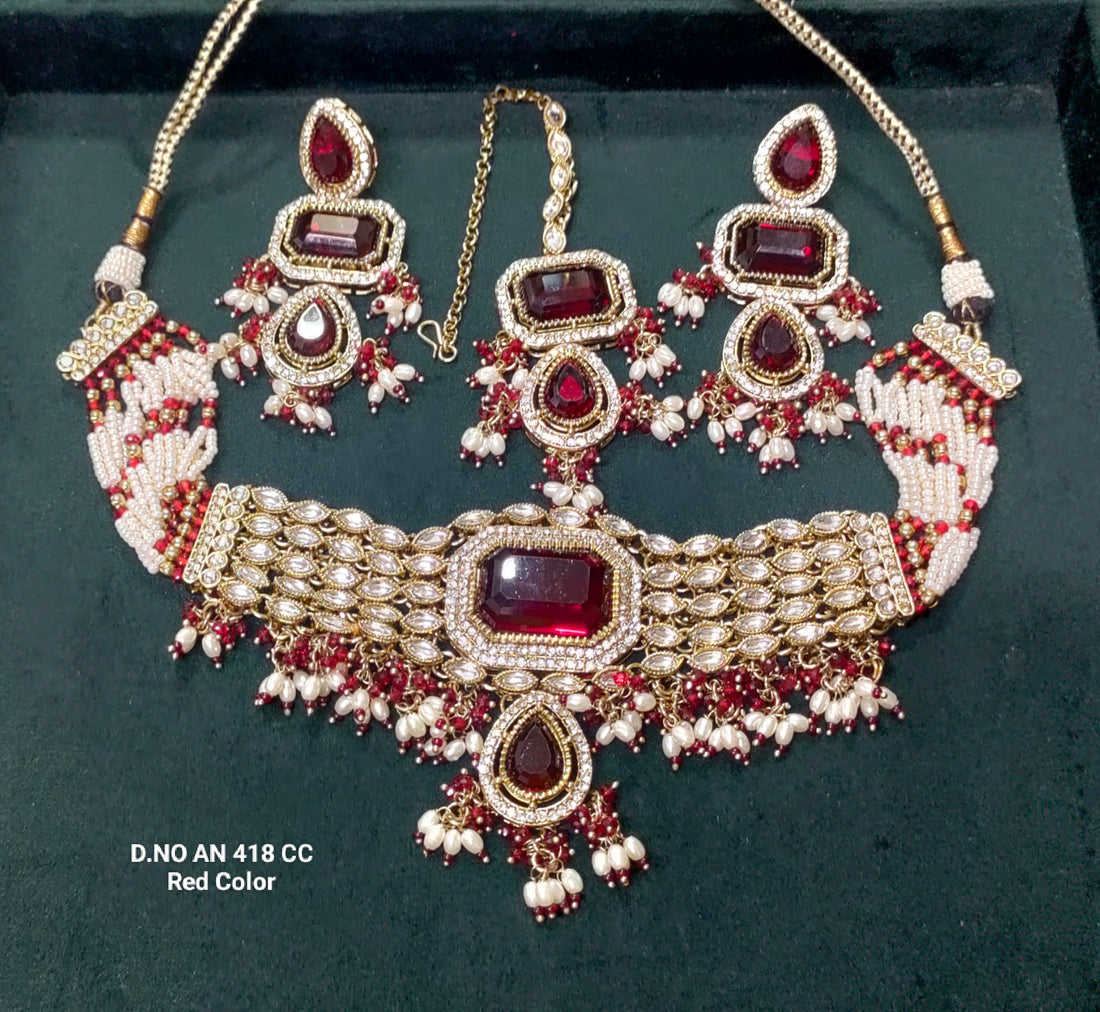 Moissanite Mehandi Kundan Necklace SKU-AN 418 CC
