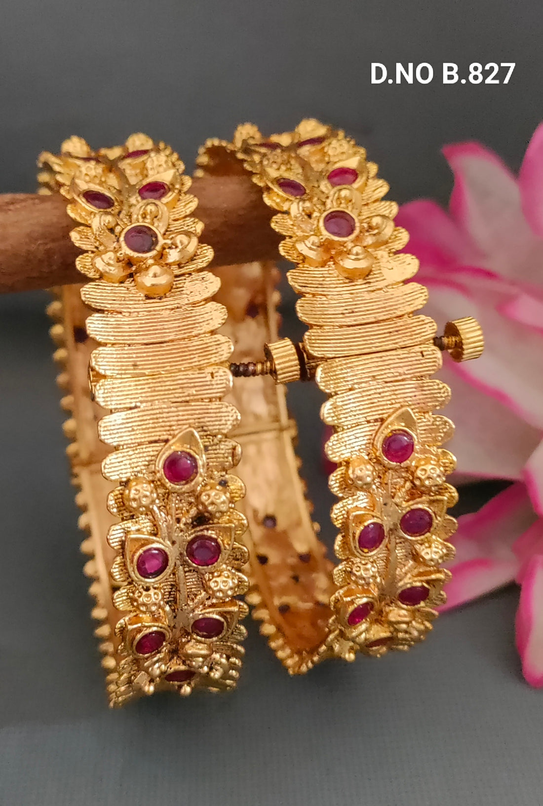 Matt Gold Polki Bangles SKU-B.827