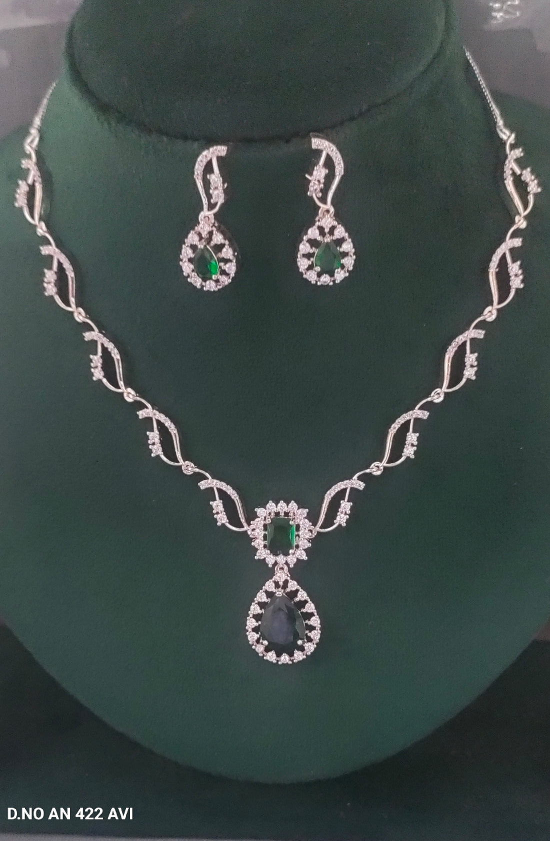 Cz Ad Rodium Necklace Set Sku AN 422 AVI