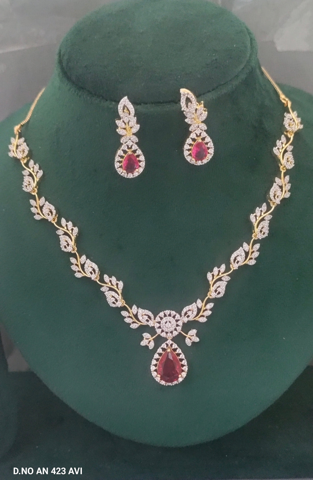 Cz Ad Golden Necklace Set Sku AN 423 AVI