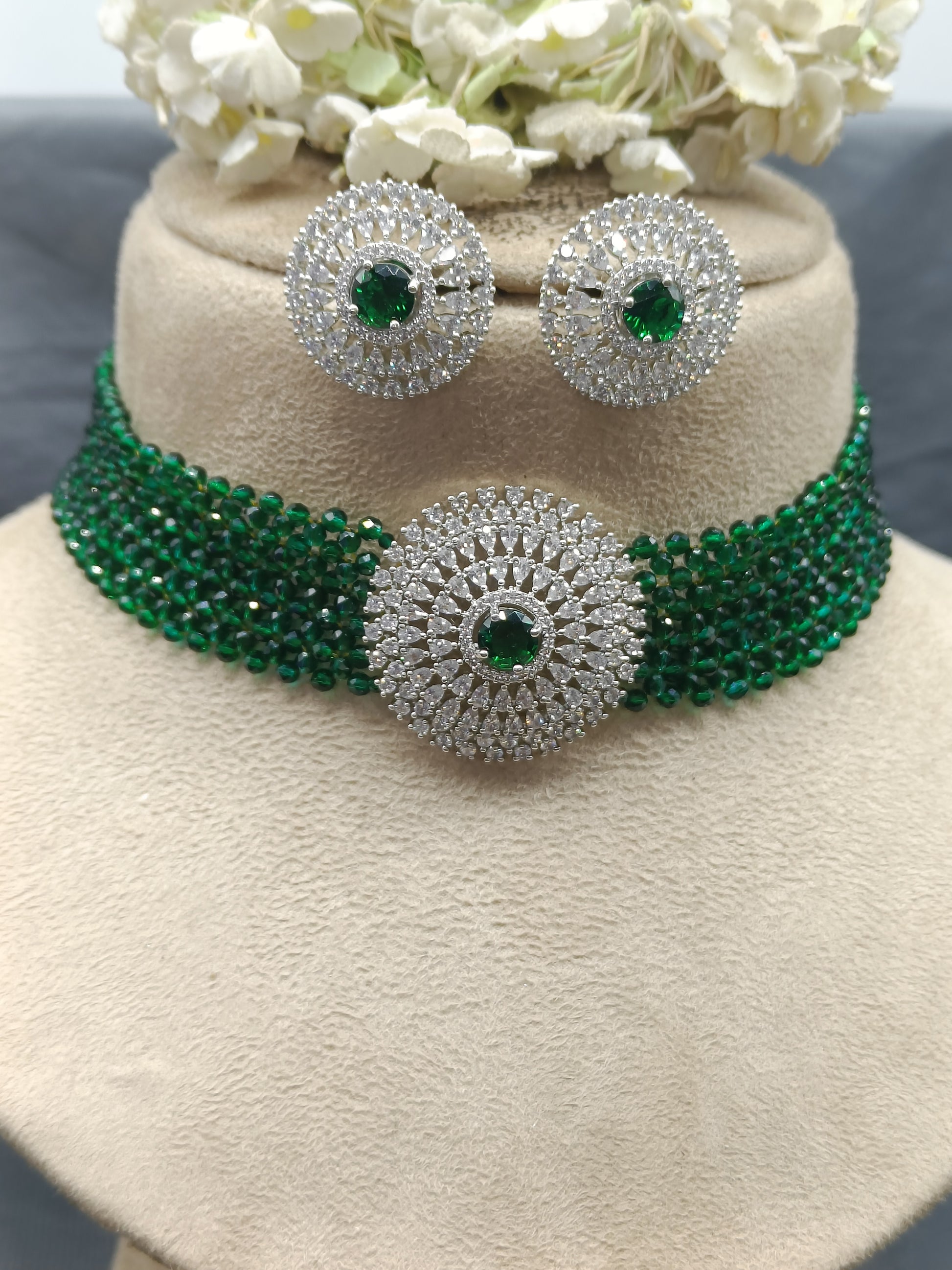 Cz Rodium  Choker Set Sku -6380 rchiecreation