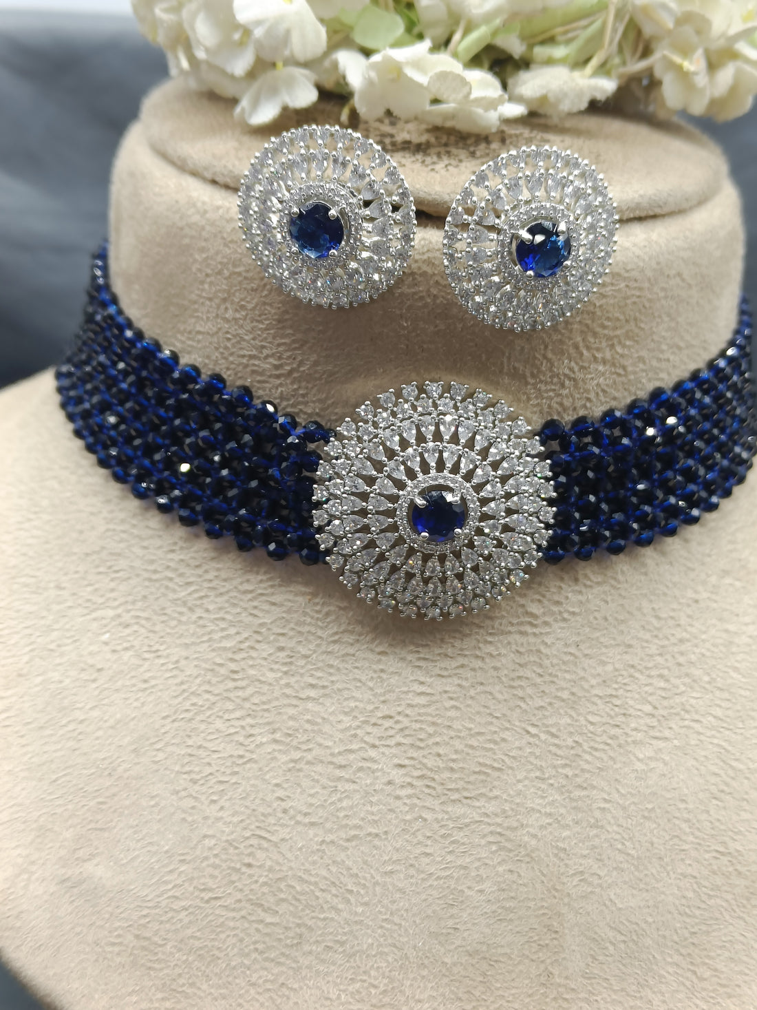 Cz Rodium  Choker Set Sku -6380 rchiecreation