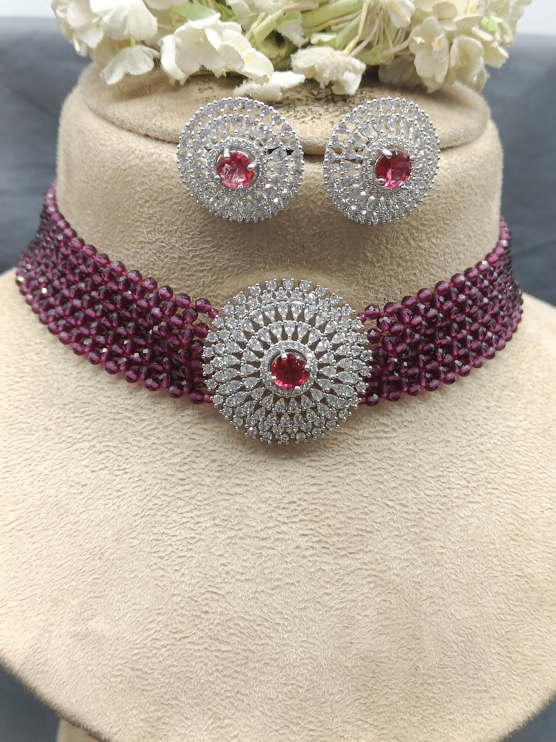 Cz Rodium  Choker Set Sku -6380 rchiecreation