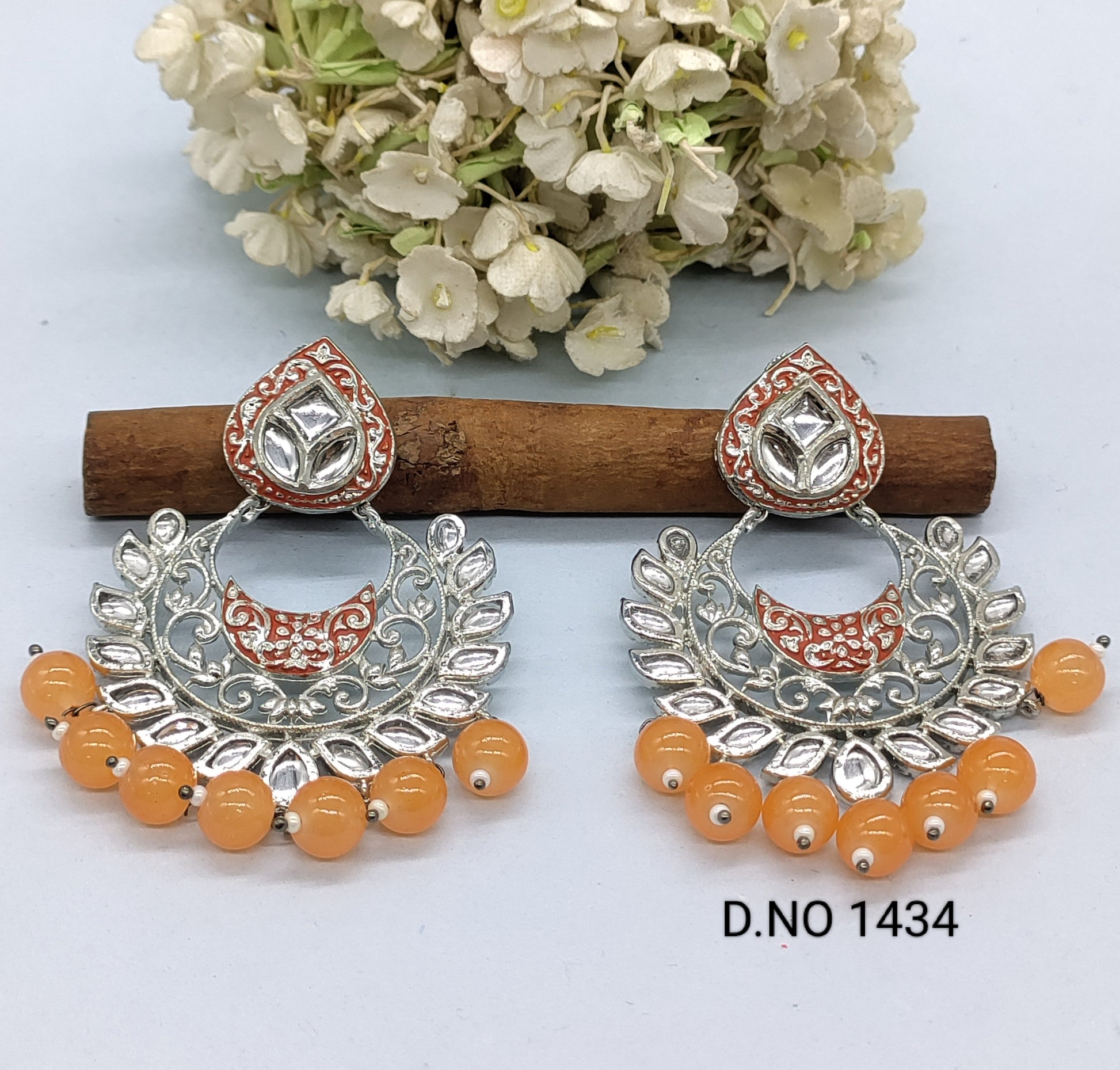 Rodium Polki Kundan Earring Sku-1434 rchiecreation