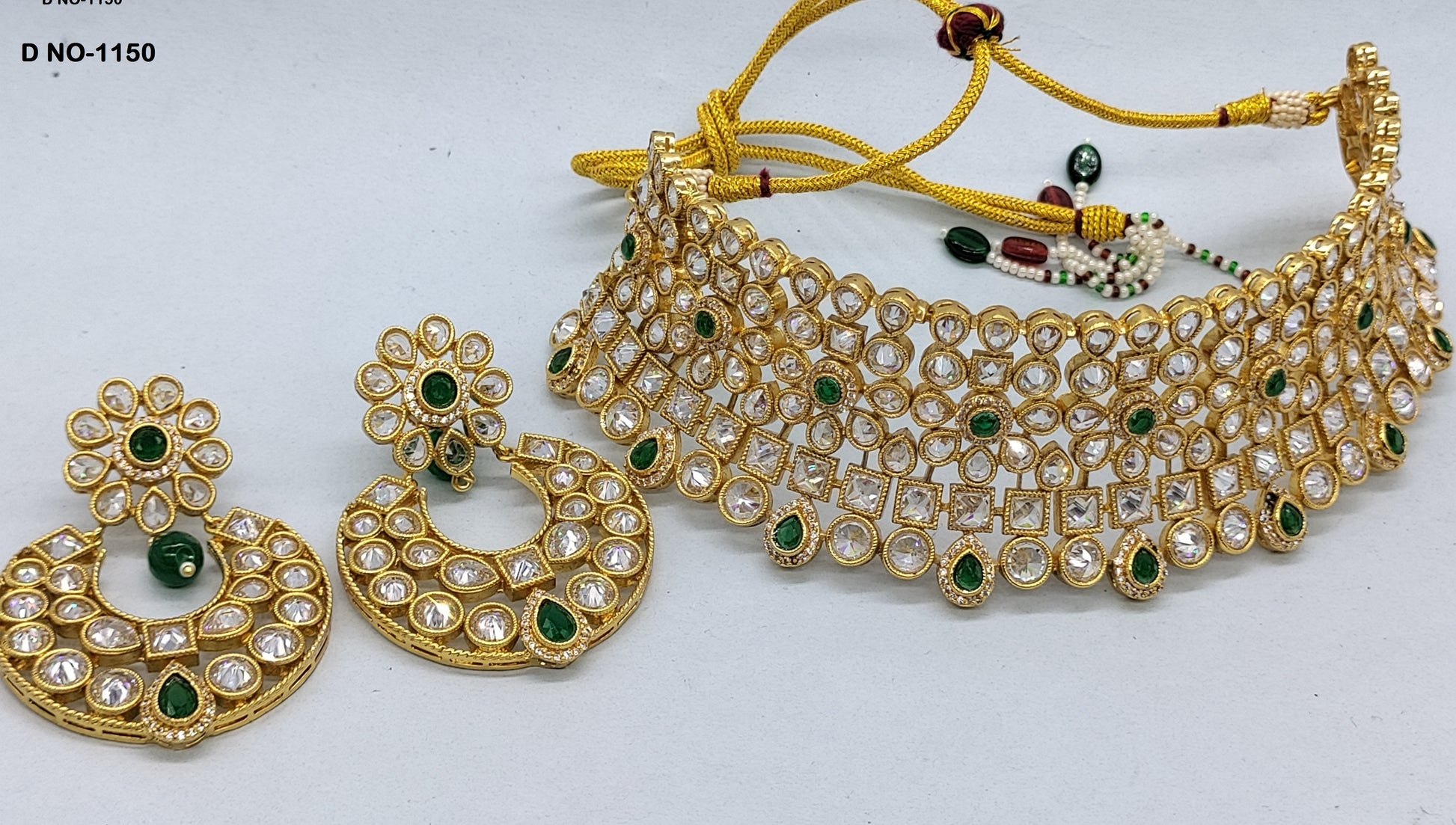 Golden Bridal White Polki Necklace Sku-1150 rchiecreation