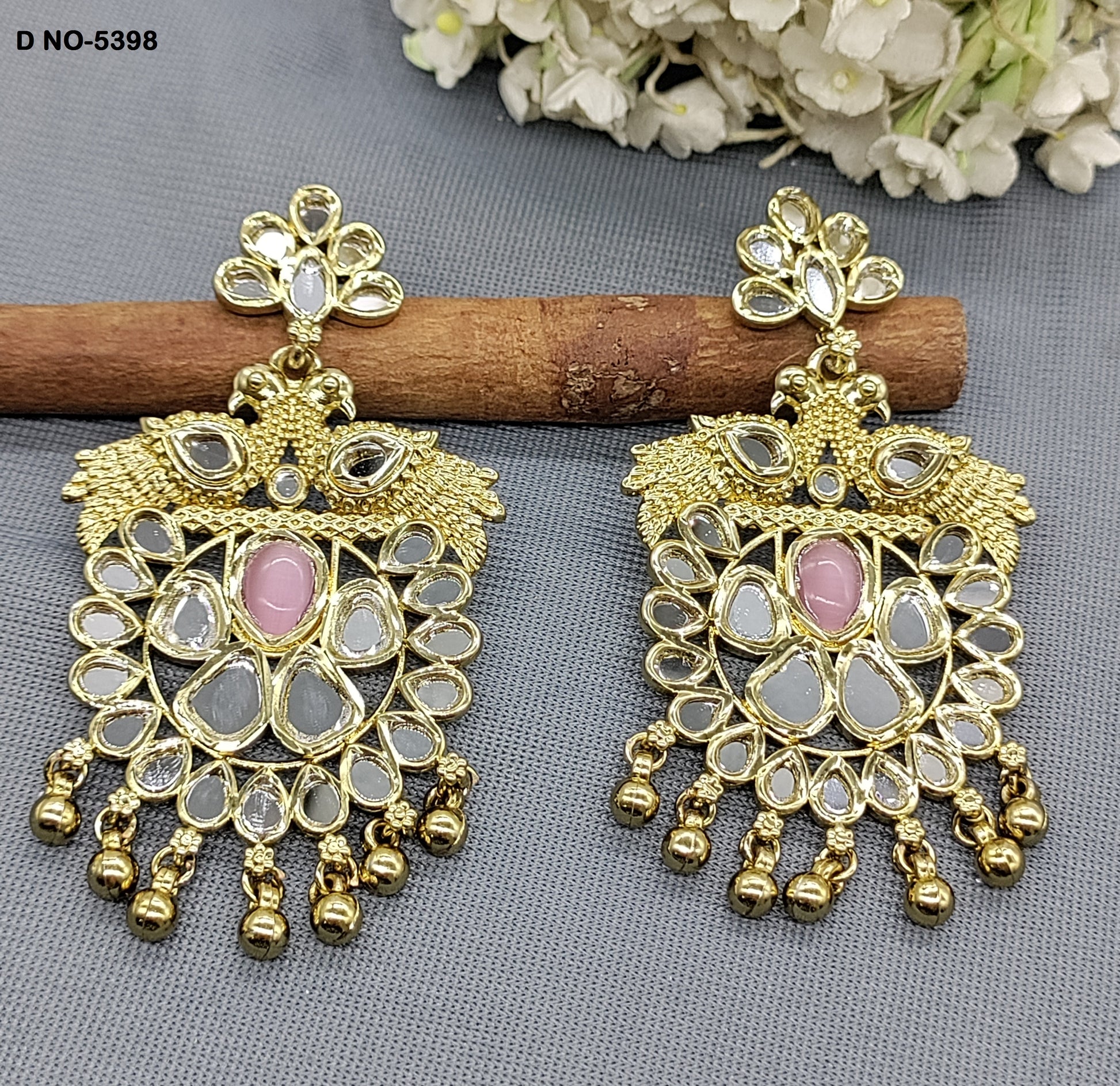 Mehandi Kundan Mirror Earring -5398 rchiecreation