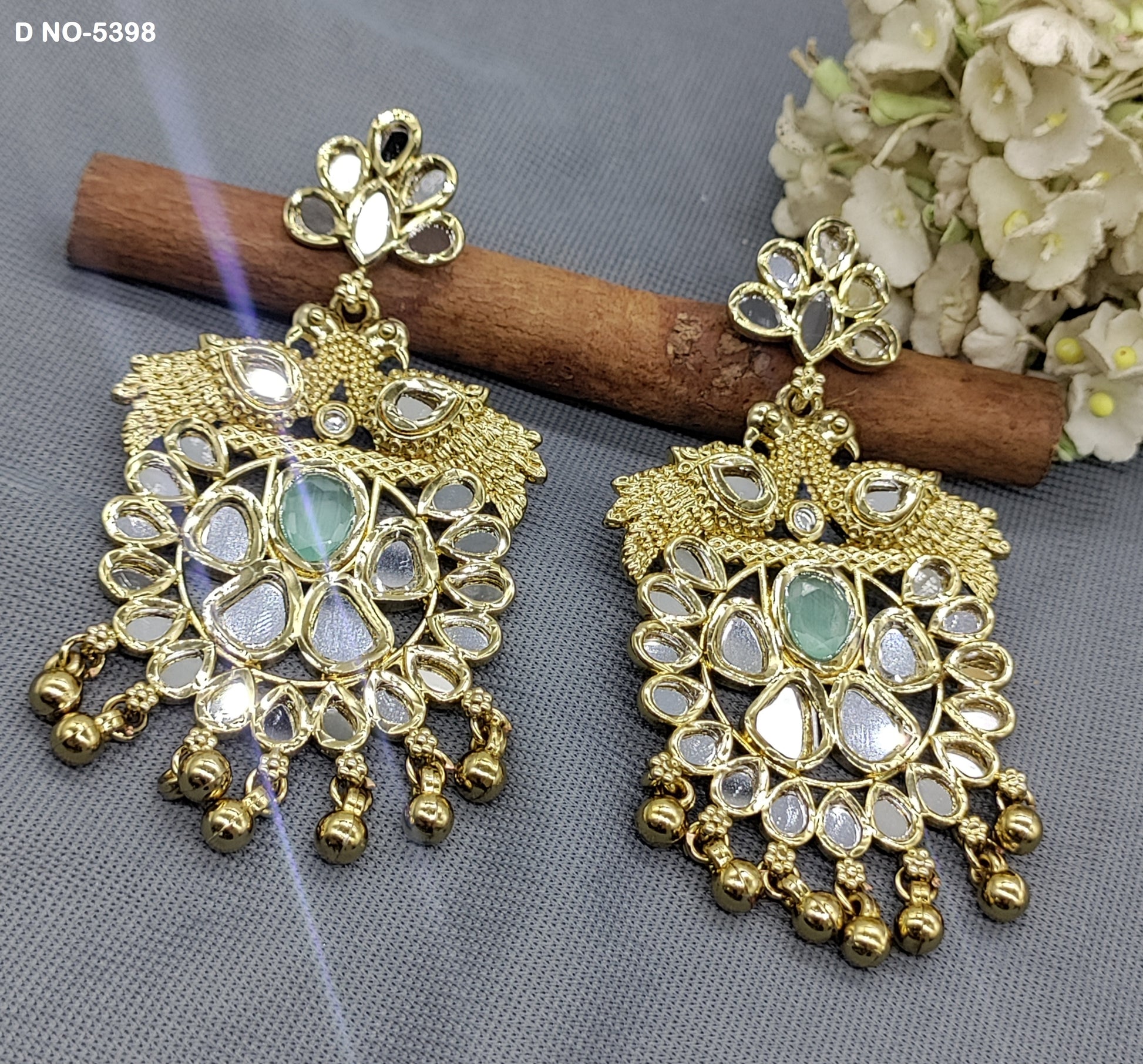 Mehandi Kundan Mirror Earring -5398 rchiecreation