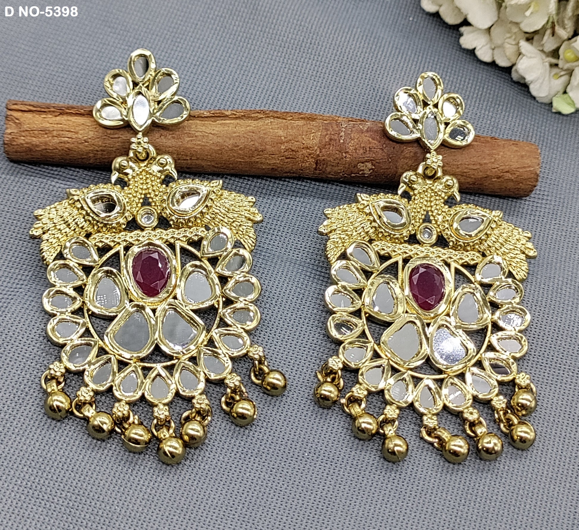 Mehandi Kundan Mirror Earring -5398 rchiecreation