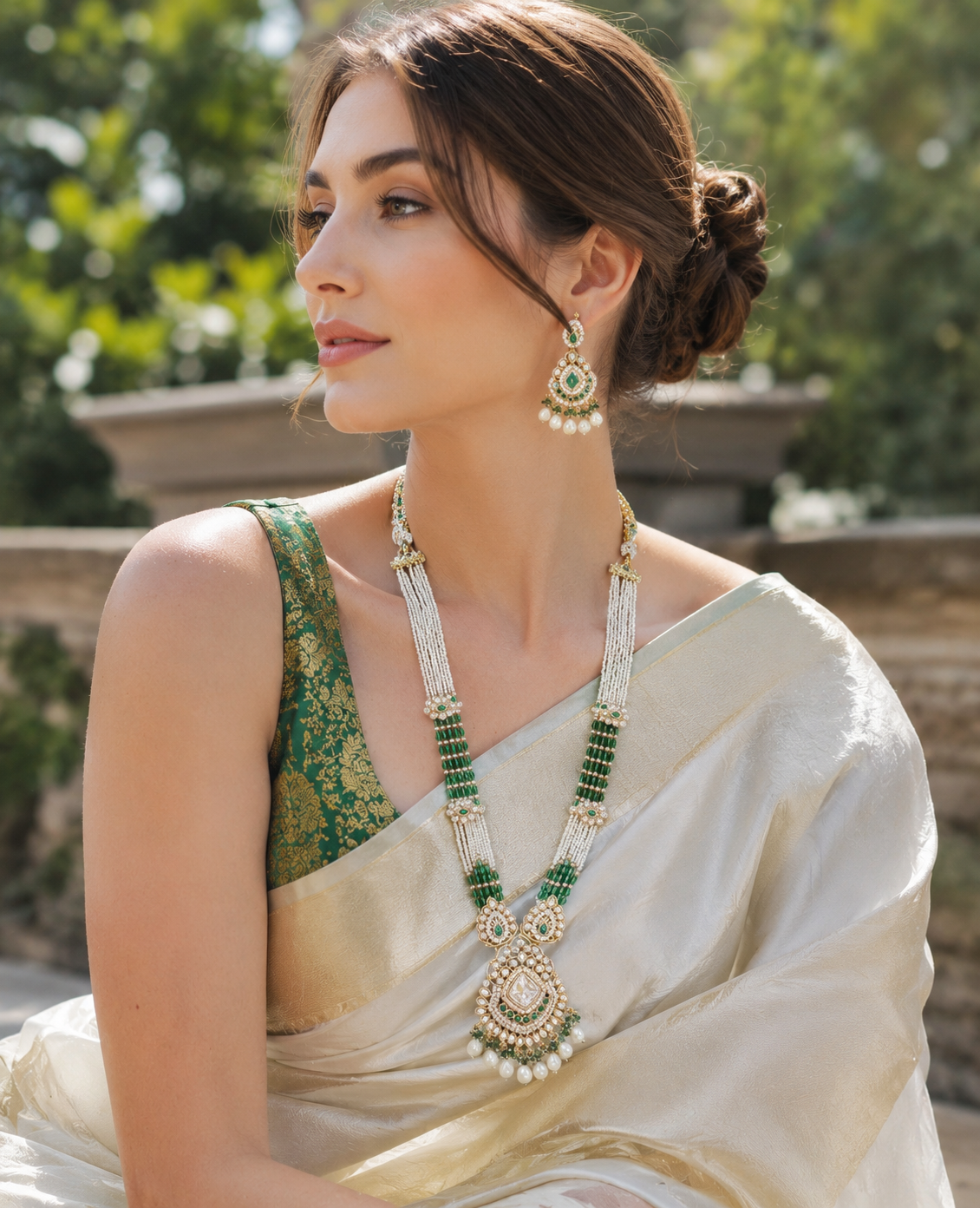 green long necklace set by Rchie Wholesale