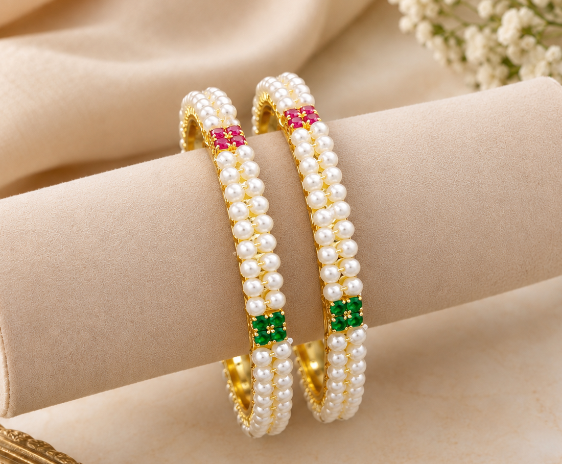 Stone Pearl  Bangles Golden by Rchie Wholesale