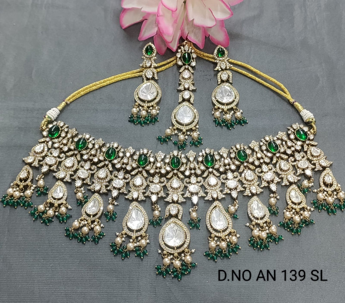 Mossinaite Kundan Bridel Necklace SKU-AN139 SL/D-4