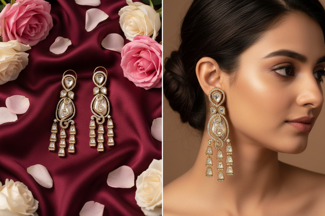 Mehandi CZ Mossinaite kundan Earring SKU-AE 195 BG/C-9