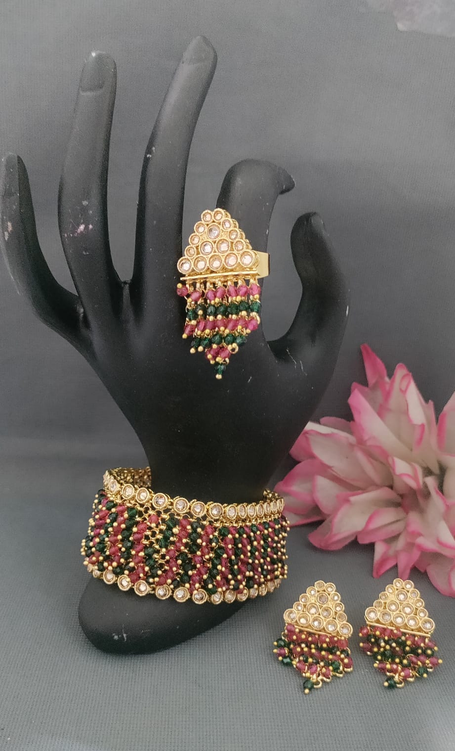 Artificial Jewellery Breaslate Earing Finger Ring Combo SKU-2043