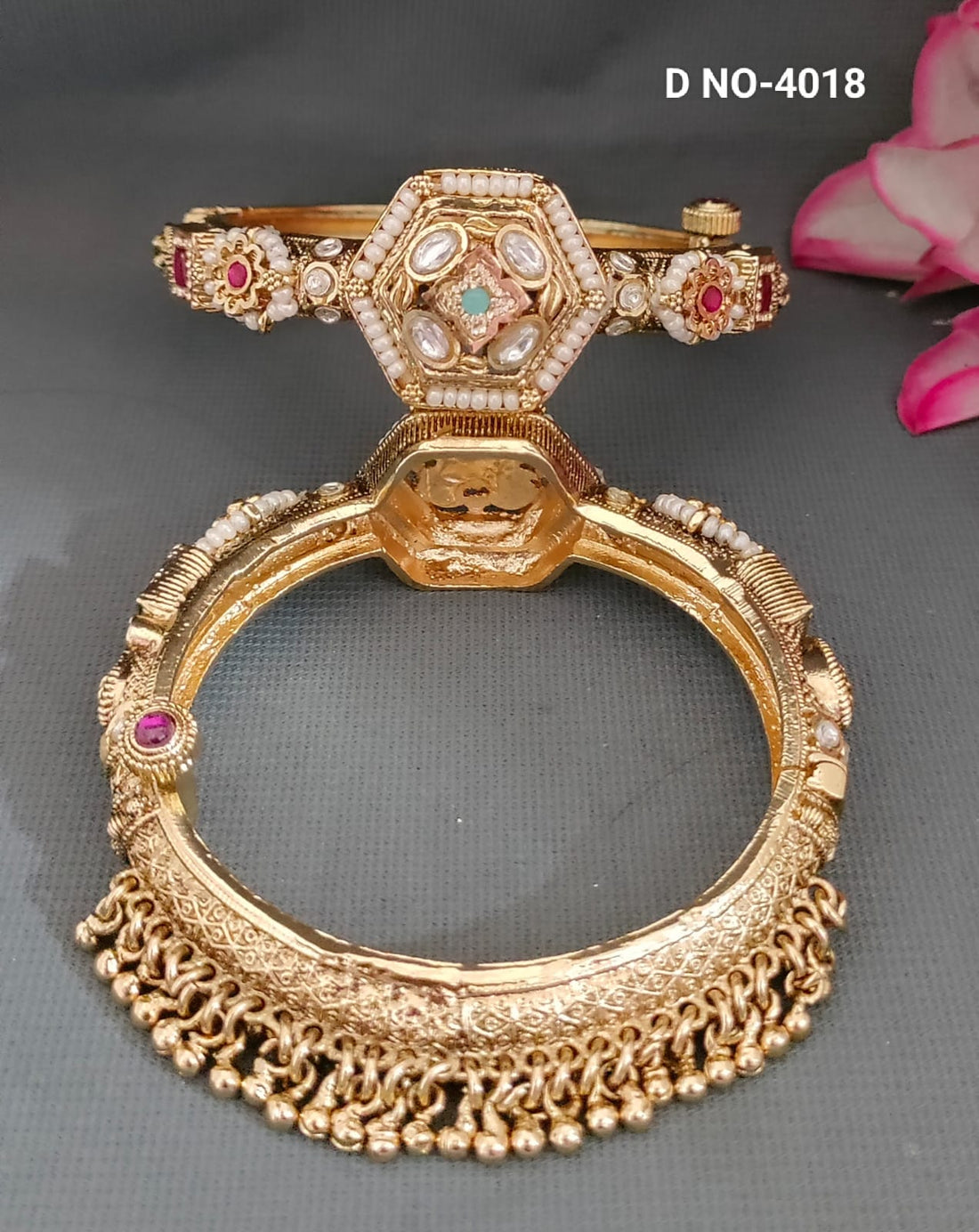 Heritage Antique Golden Swaroski Ghugari Bangle SKU-4018
