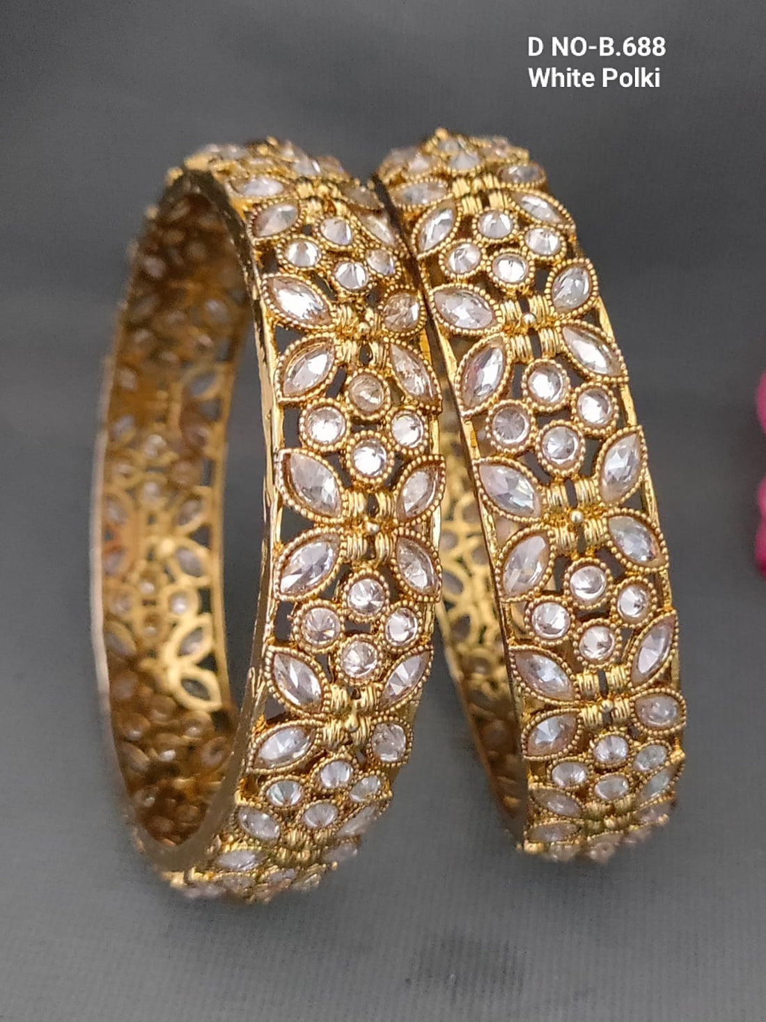 Mehandi White Polki Bangles Sku-B.688