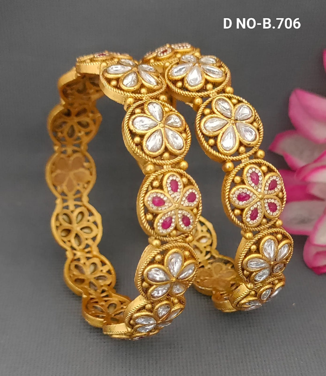 Golden Polki Kundan Bangles Sku-B.706