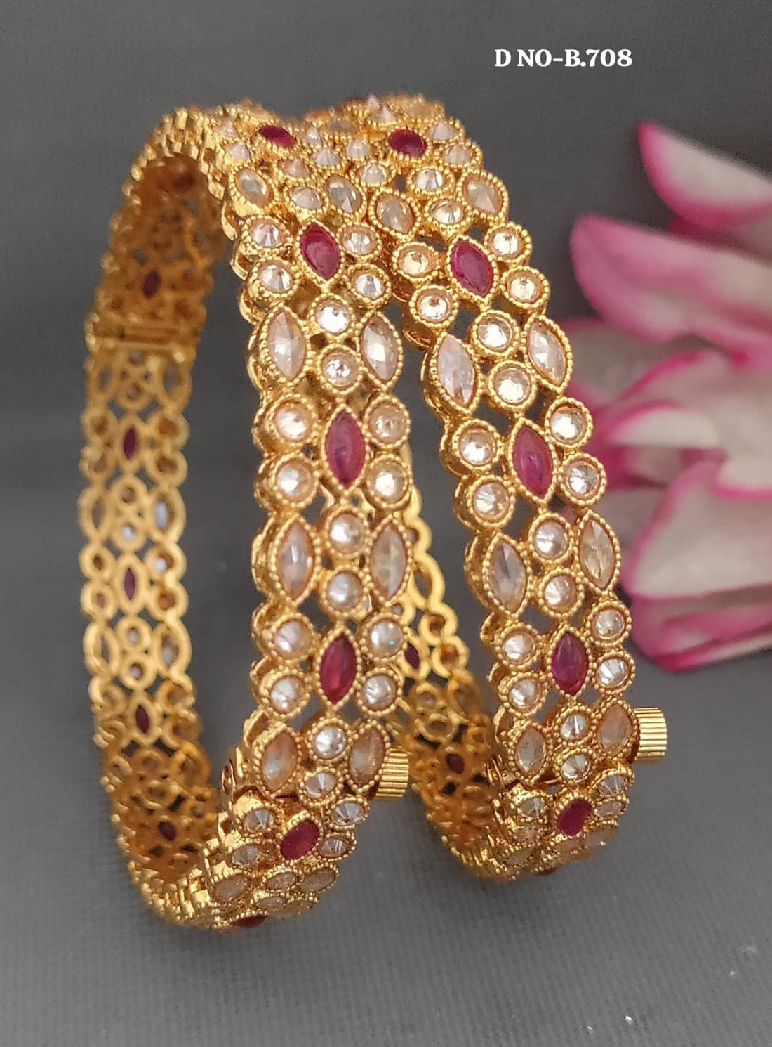 Golden Polki Openable Bangles Sku-B.708
