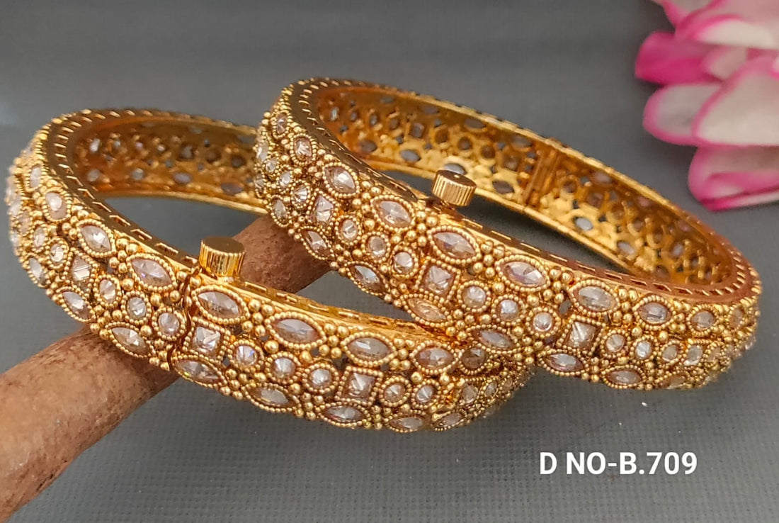 Golden Polki Openable Bangles Sku-B.709