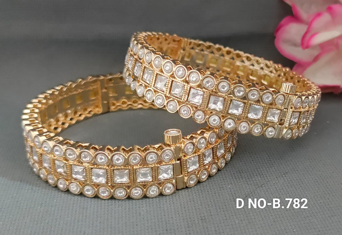 Golden Kundan Openable Bangles Sku- B.782