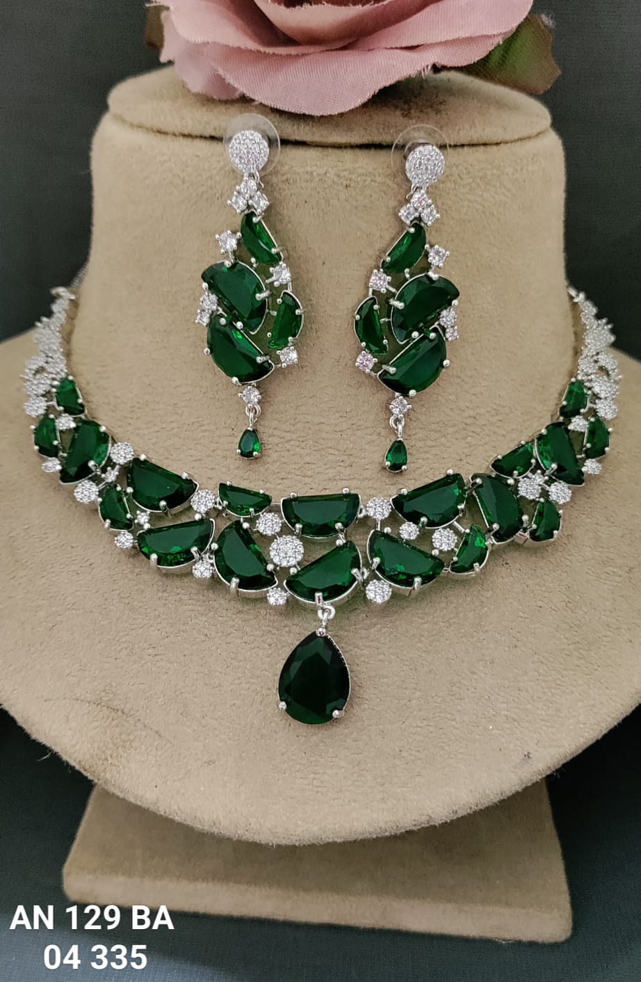 Cz Ad Rodium Necklace Set Sku AN 129 BA /C-7