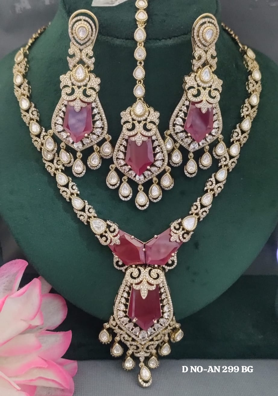 Mehandi CZ Mossinaite kundan Necklace  sku AN299 BG/D-4