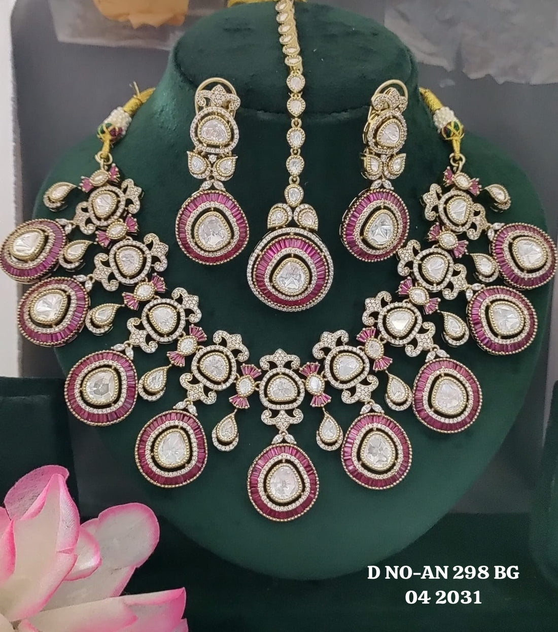Mehandi CZ Mossinaite kundan Necklace  sku AN298 BG/D-4