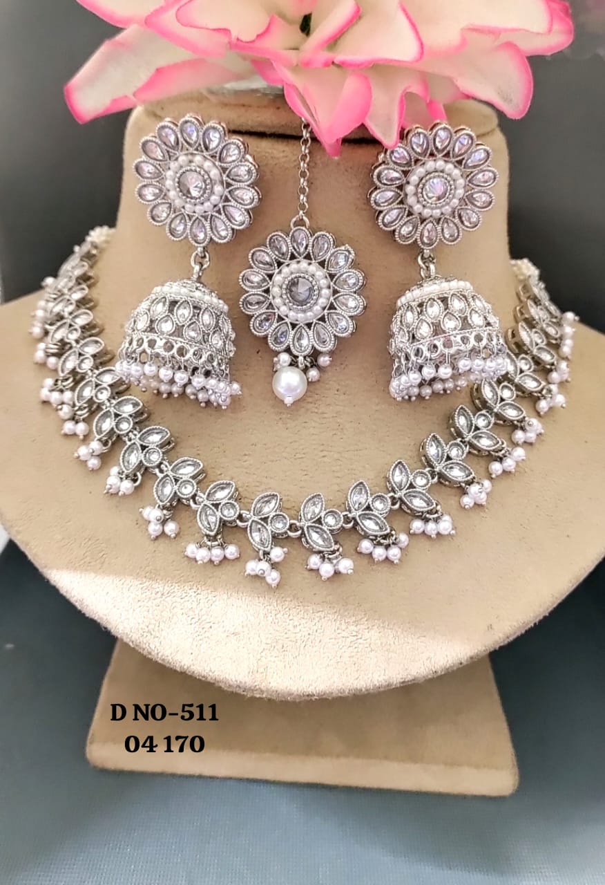Rodium Polki Necklace set SKU 511 B-9