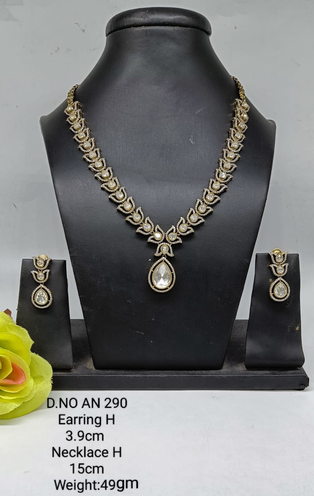Mehandi CZ Mossinaite kundan Necklace  sku AN 290 BG/D-4