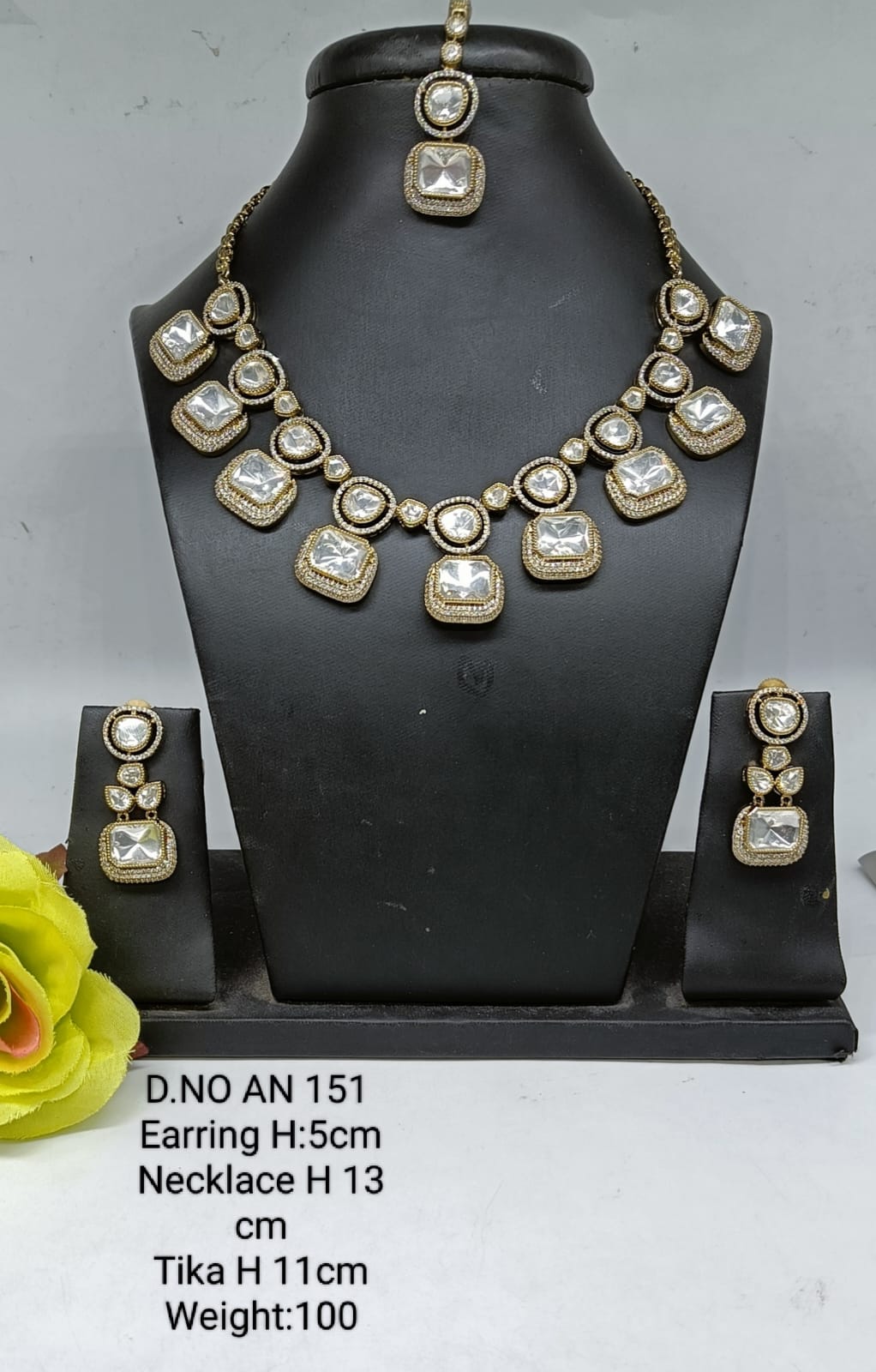 Mehandi Moissanite Kundan Necklace Set Sku AN 151 PB D-4