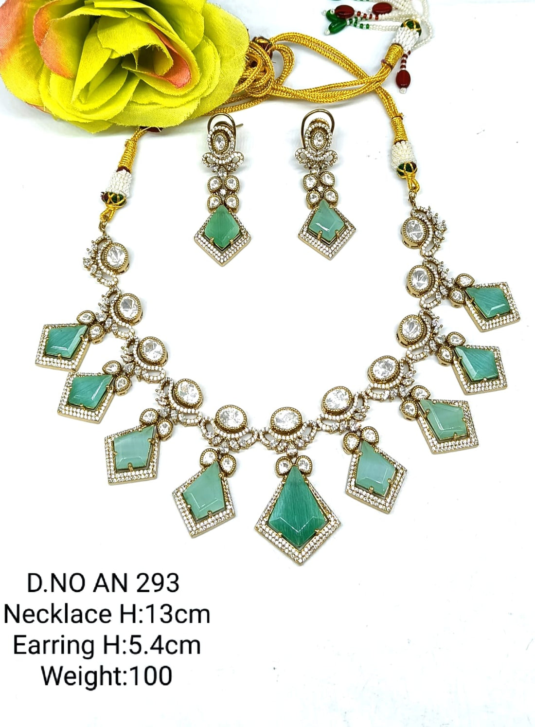 Mehandi CZ Mossinaite kundan Necklace  sku AN 293 BG/D-4