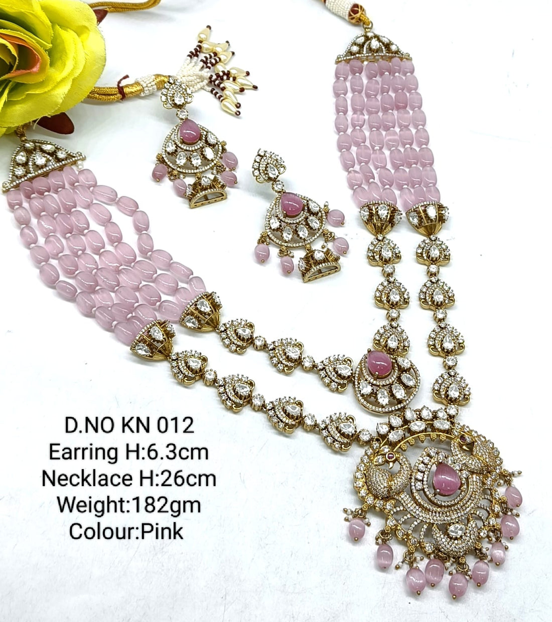 Moissanite Mehandi long Necklace Set Sku KN 012 SL D-4