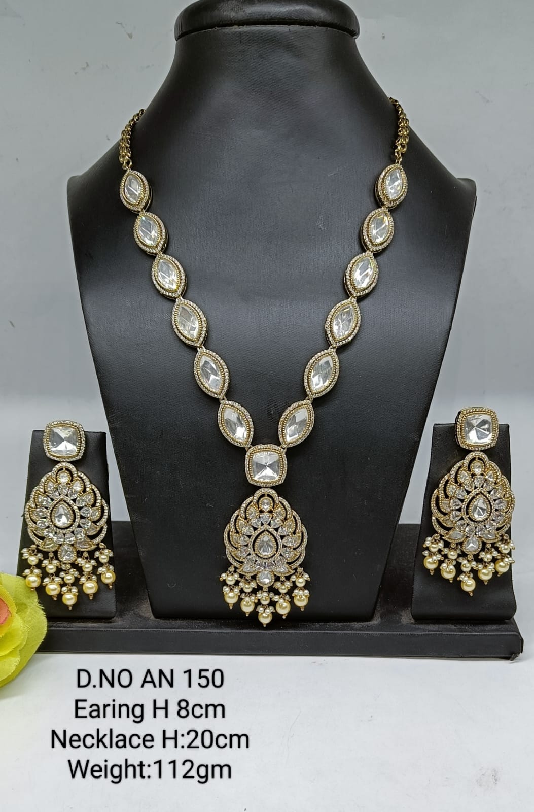 Mehandi Moissanite Kundan Necklace Set Sku AN150 PB D-4