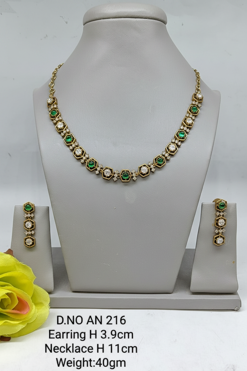 Mehandi Moissanite kundan Necklace Sku AN 216 SL/D-4