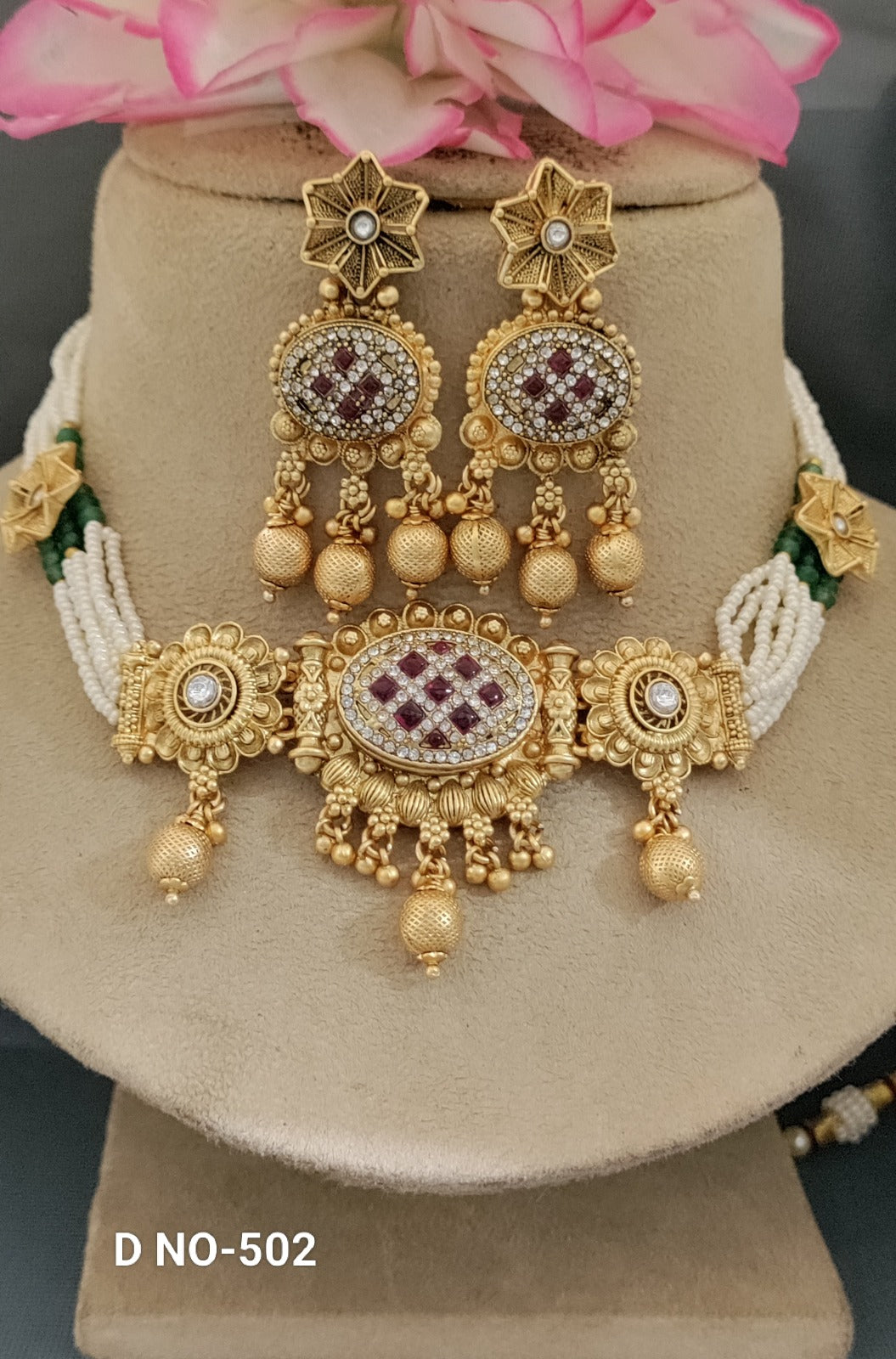 Antique Golden Kundan Necklace SKU-502 D-5