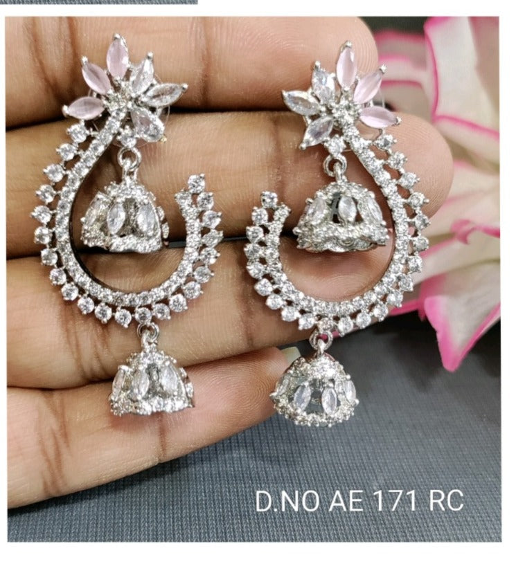 Cz Ad Rodium  Earrings Sku AE 171 RC/C-2