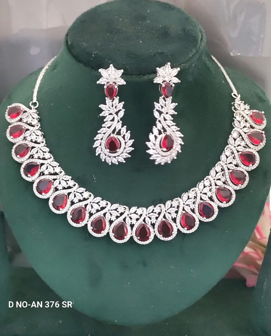Cz Ad Rodium Necklace Set Sku AN 376 SR /C-7