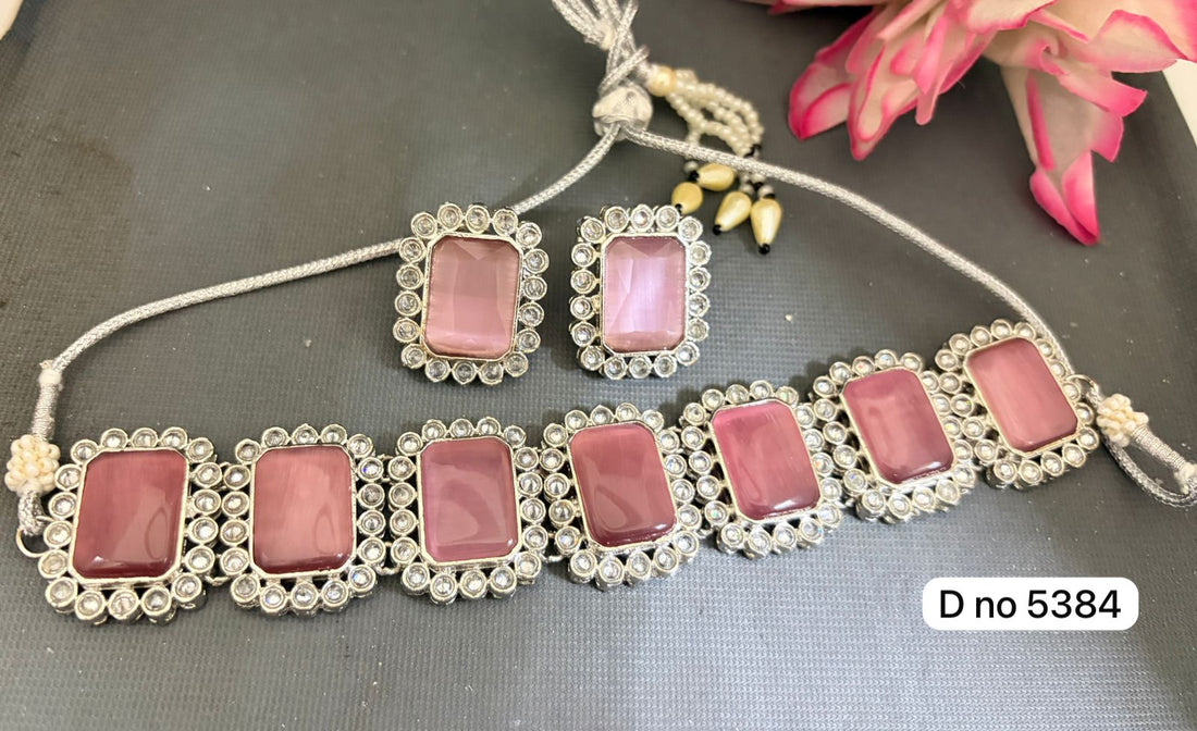 Polki Rodiumi chokar Necklace Sku 5384