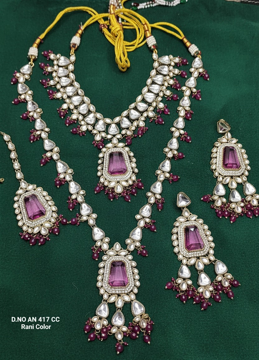 Moissanite Mehandi Kundan Necklace SKU-AN 417 CC