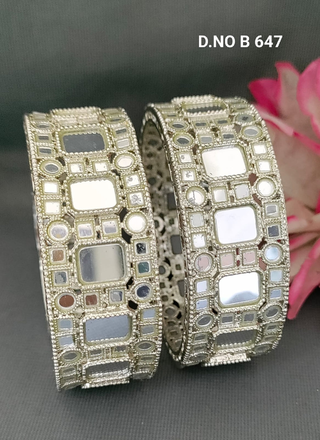 Rodium Mirror Bangles Sku-B.647