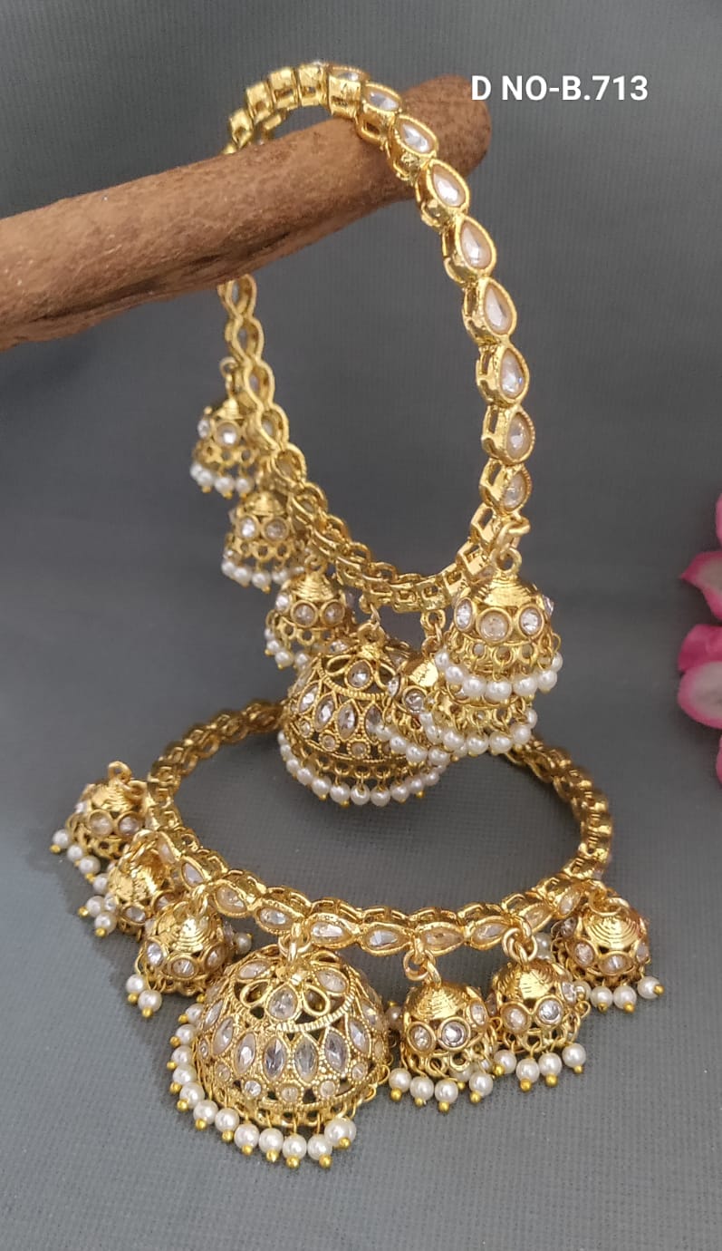 Golden White Polki Zhumki Bangles Sku-B.713