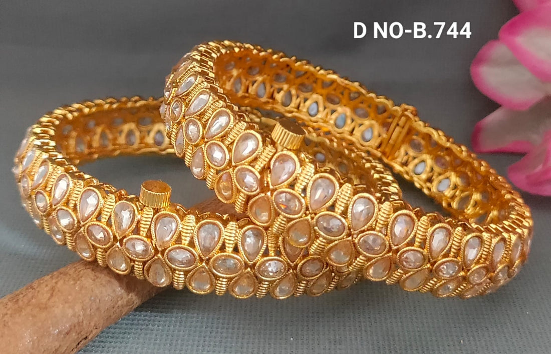 Golden Polki Bangles Sku- B.744