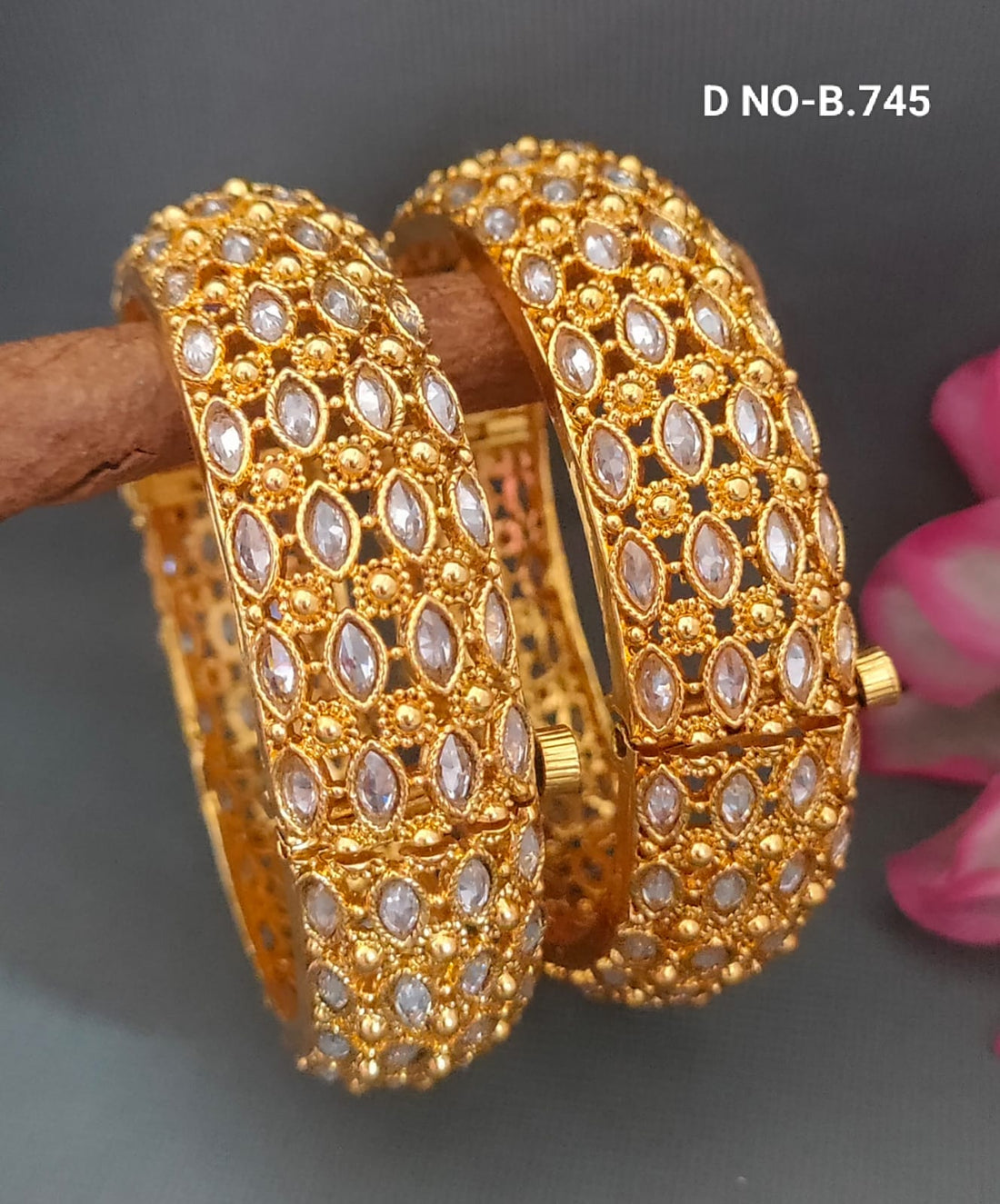 Golden Polki Bangles Sku- B.745