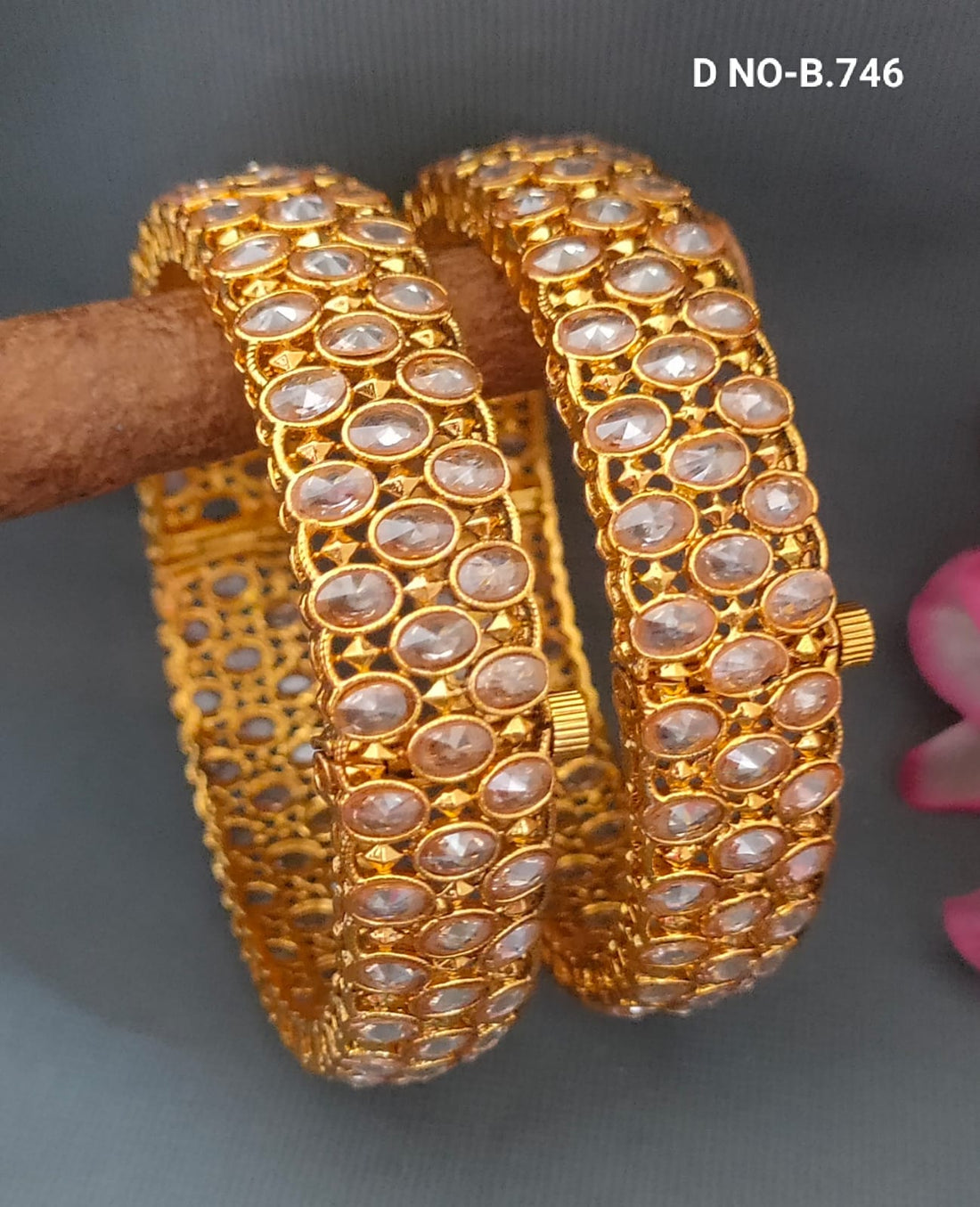 Golden Polki Bangles Sku- B.746