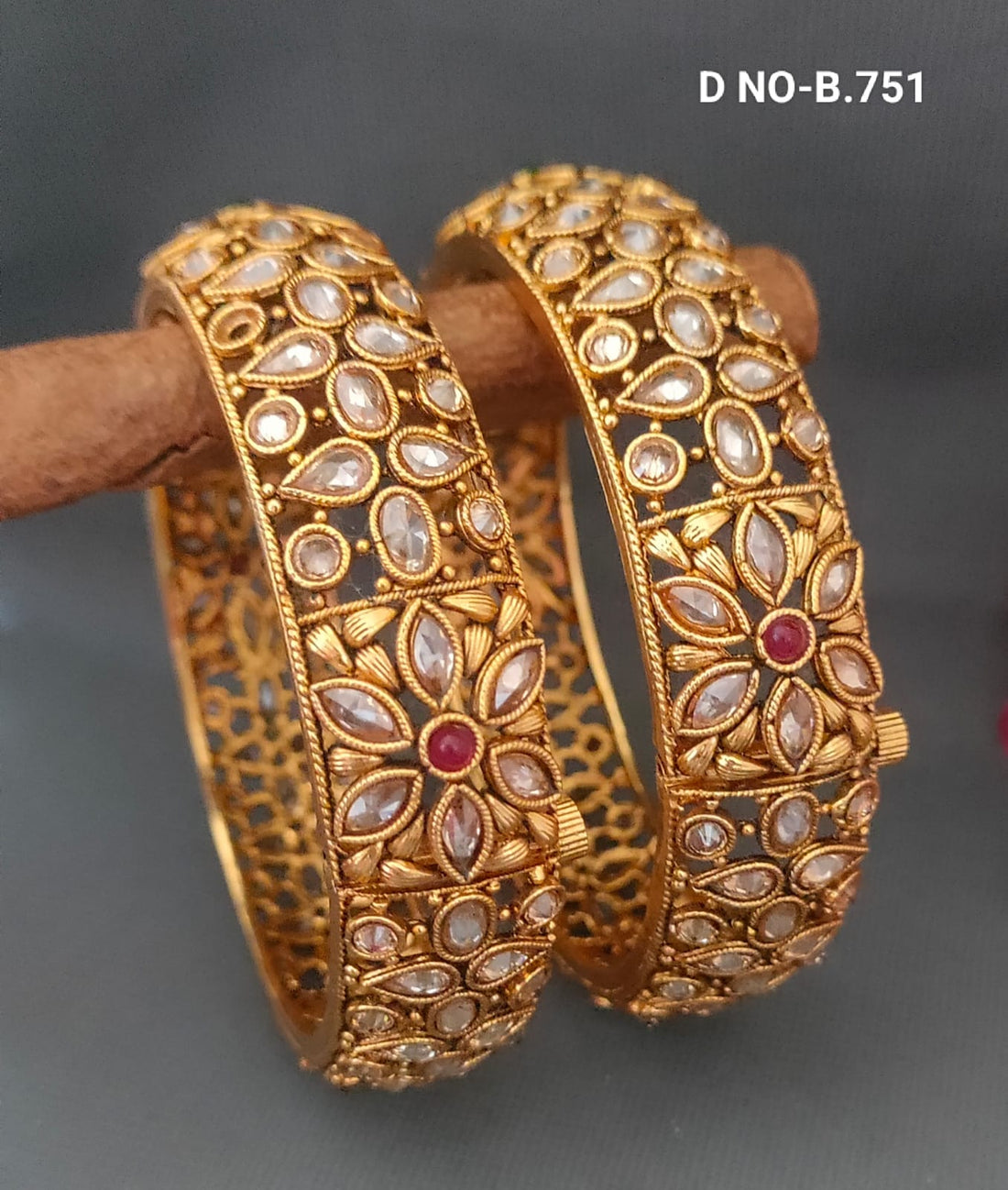 Golden Polki Bangles Sku- B.751