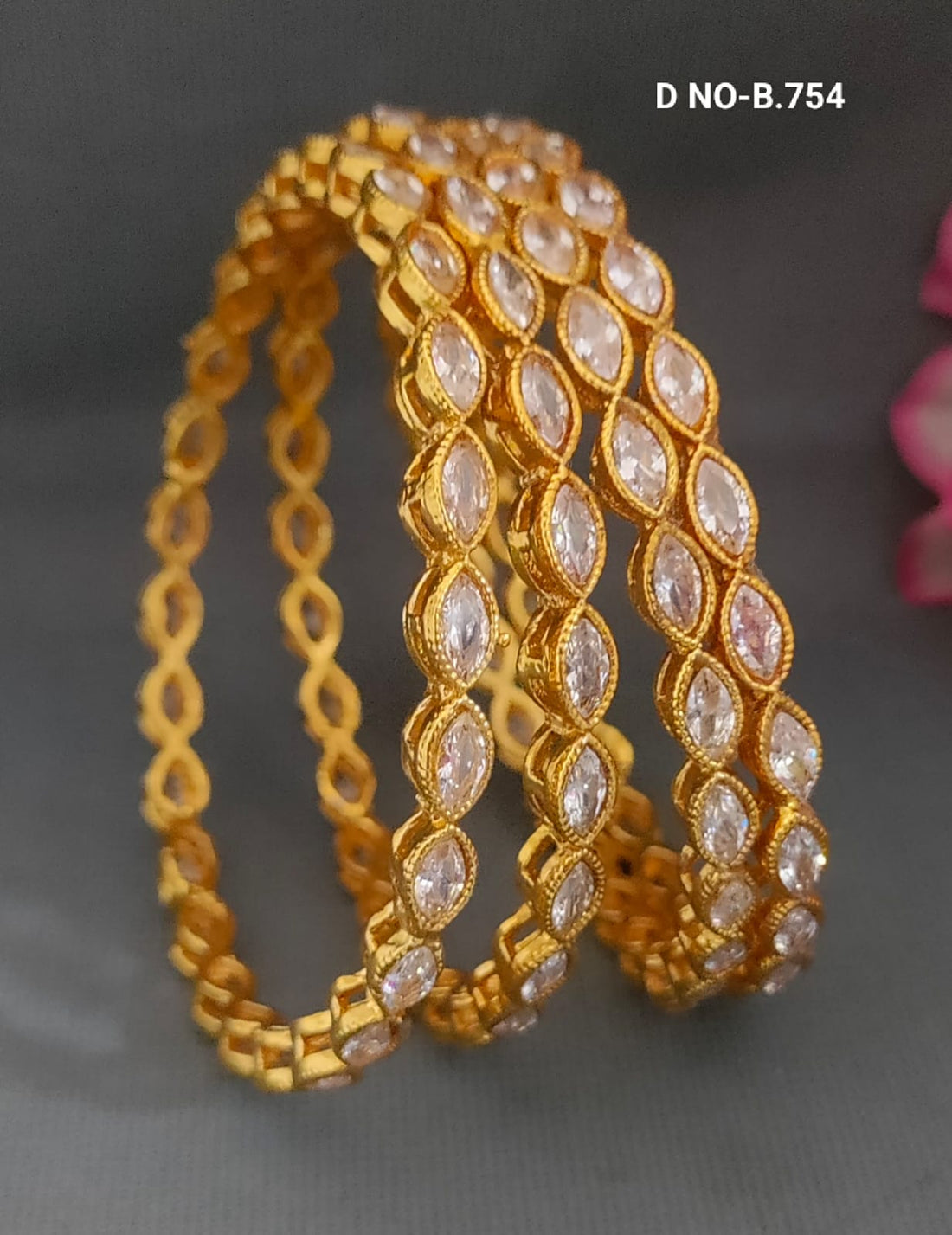 Golden Polki Bangles Sku- B.754
