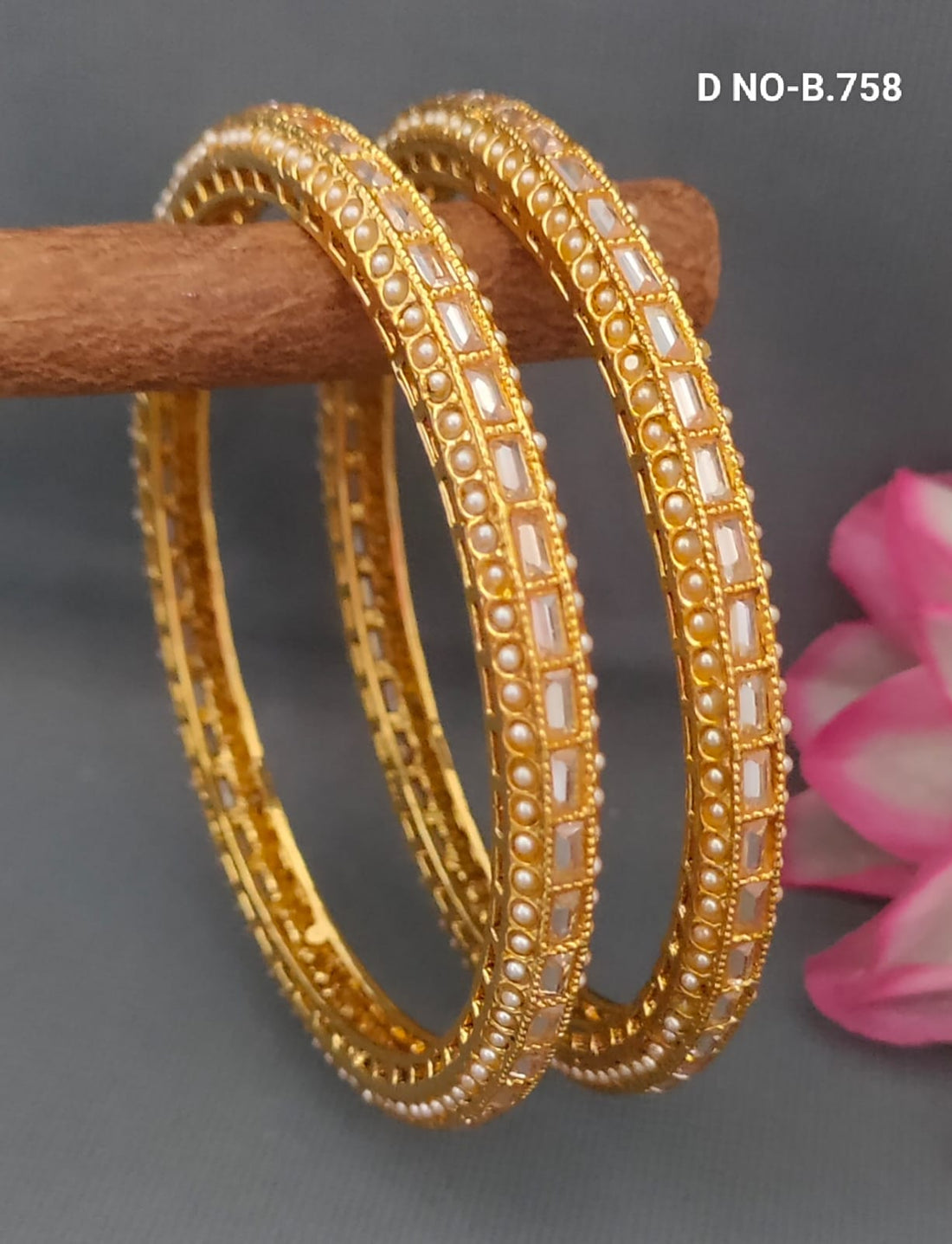 Golden Polki Bangles Sku- B.758