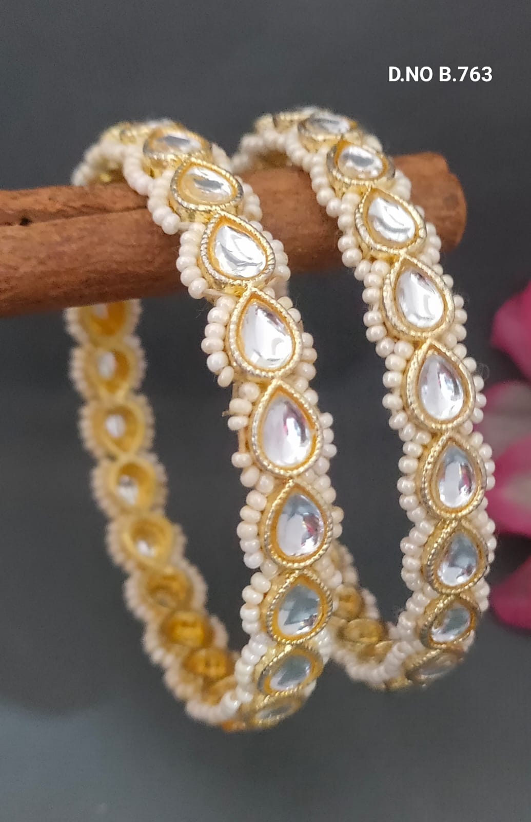 Golden Kundan Bangles Sku- B.763